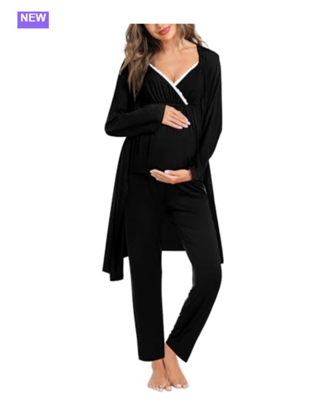 Maternity Nursing Robe Set 3 Piece Breastfeeding Pajamas Sleepwear Set